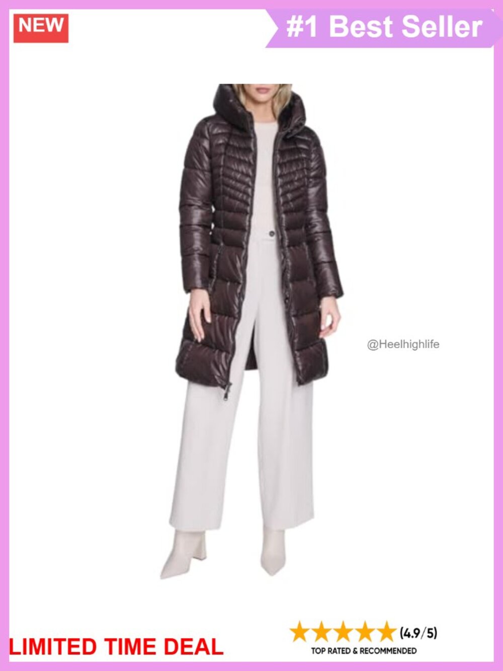 Mid Length Mixed Quilted Puffer Faux Fur Trimmed Hood Jacket